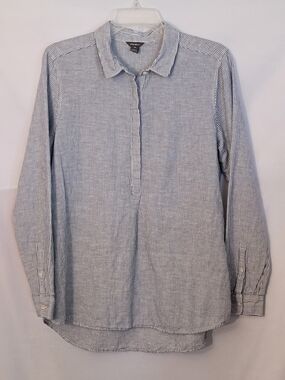 Eddie Bauer Navy and White Pin Stripe Shirt Size L